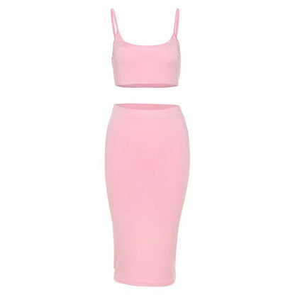 LVSANW 006 Women's Summer Dress Set Sexy Halter Crop Top Bodycon Skirt Set