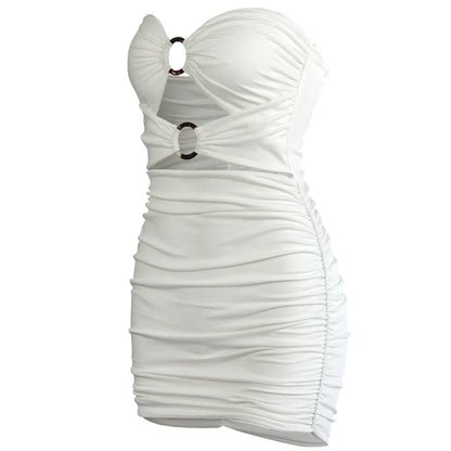 LVSANW 046 Off Shoulder Women Bandage Sleeveless Skinny Cut Out Ruched Strapless Dress Sexy Mini Party Dress