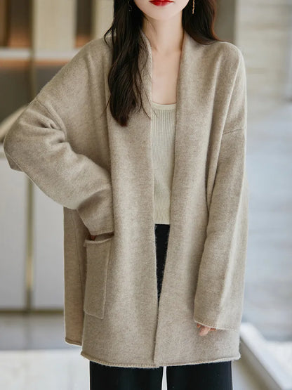 LVSANW 100% Pure Wool Sweater Cardigan Women's Mid-length Knit Jacket 2025 Autumn/Winter Loose Large Size Coat Cashmere Clothing Female