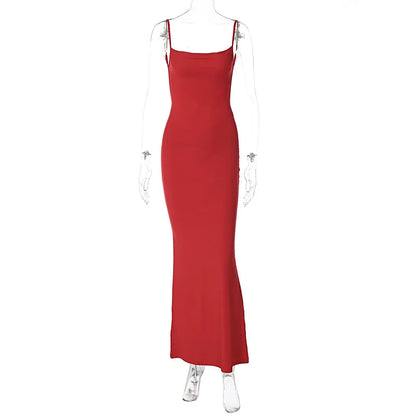 LVSANW 161 red Sexy Backless Sleeveless Slip Maxi Dress for Women Elegant Summer Holiday Beach Sundresses