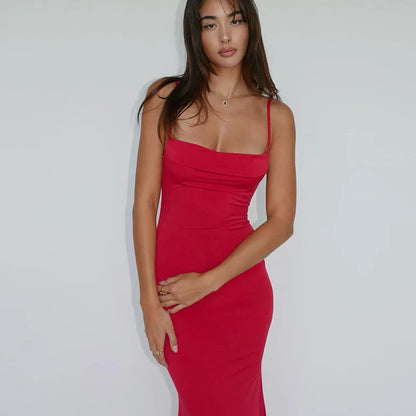 LVSANW 161 red Sexy Backless Sleeveless Slip Maxi Dress for Women Elegant Summer Holiday Beach Sundresses