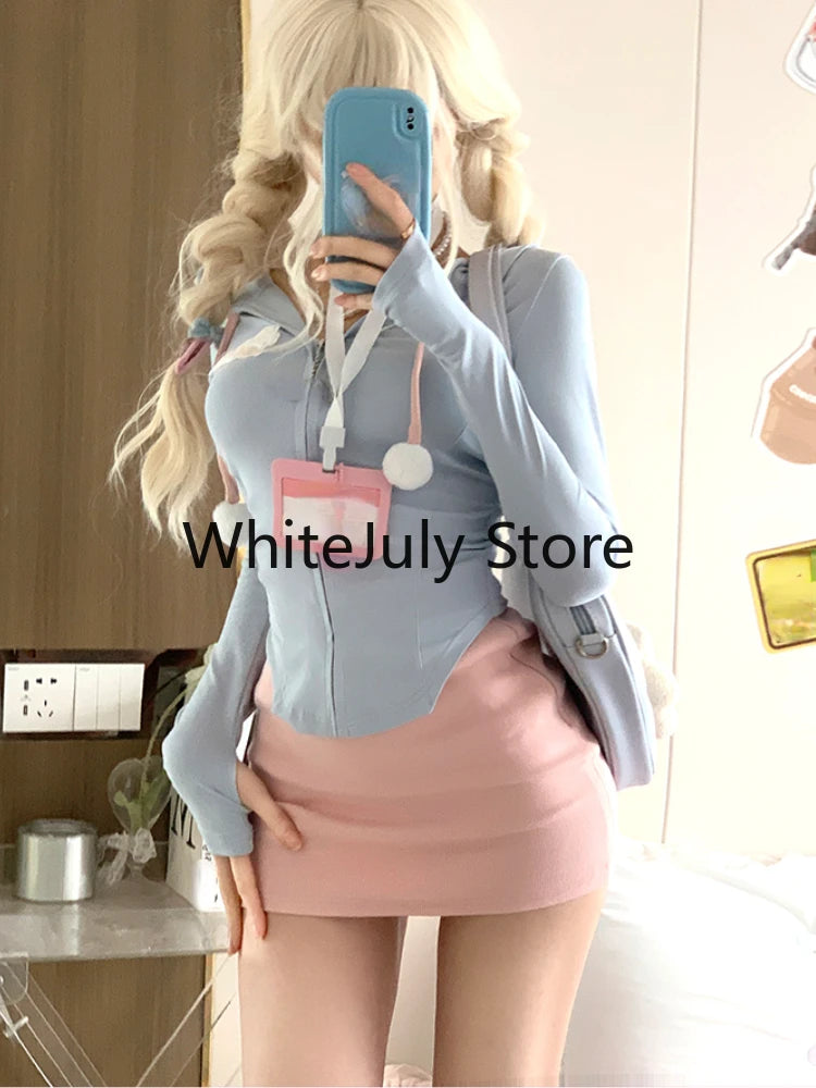 LVSANW 2 Piece Skirts Set Women Casual Bodycon Sweatshirts Y2k Crop Tops + Mini Skirts Kawaii Dress Suits Tracksuits Female 2024 Autumn