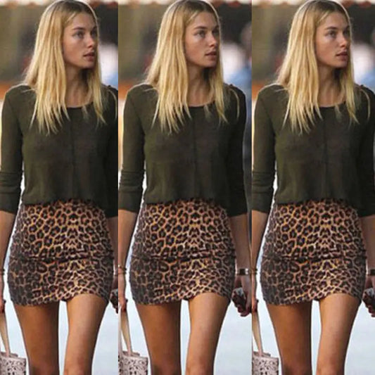 LVSANW 2019 Sexy Women Fashion Leopard Print Sexy Mini Skirt Pleated Seamless Stretch Tight Business Slim Pencil Mini Skirts