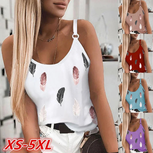 LVSANW 2024 Summer Women Wear New Pattern Fashion T-Shirt Summer Casual Feather Print Sleeveless Tank Tops Camisole Coat