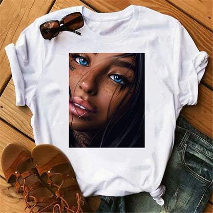 LVSANW 2024 Women T Shirt Print Tee Shirt O-Neck Tops Tees Summer Style Female T-Shirt Fashion Ladies Funny T-shirts Black Punk Tees