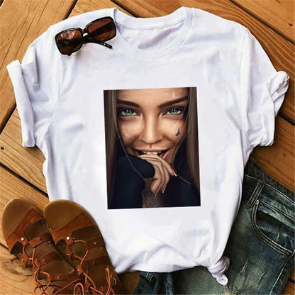 LVSANW 2024 Women T Shirt Print Tee Shirt O-Neck Tops Tees Summer Style Female T-Shirt Fashion Ladies Funny T-shirts Black Punk Tees