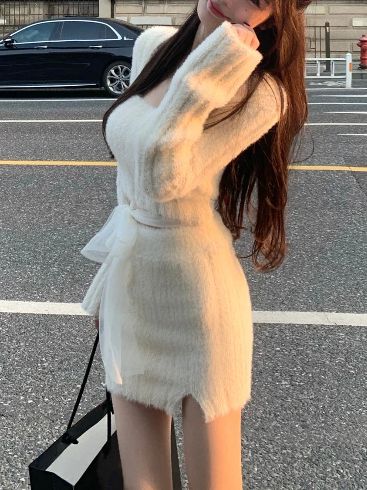 LVSANW 2024 Autumn Knitted Sweater Suits Female Elegant 2 Piece Skirts Korean Fashion Even Party Y2k Crop Tops Japanese Kawaii Clothing