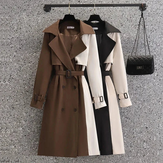 LVSANW 2024 Autumn Korean Mid-length Trench Coat Women Fashion Contrast Color Patchwork Spring Windbreaker Coat Female Windproof Jacket