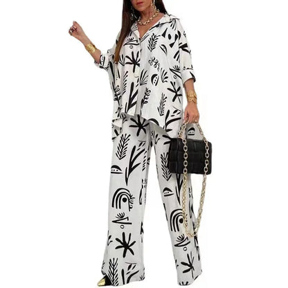 LVSANW 2024 Autumn Wide Leg Pants Two Piece Sets Outfits Womens Spring Long Sleeve Button Down Shirt Suit Casual 2pcs Set For Female