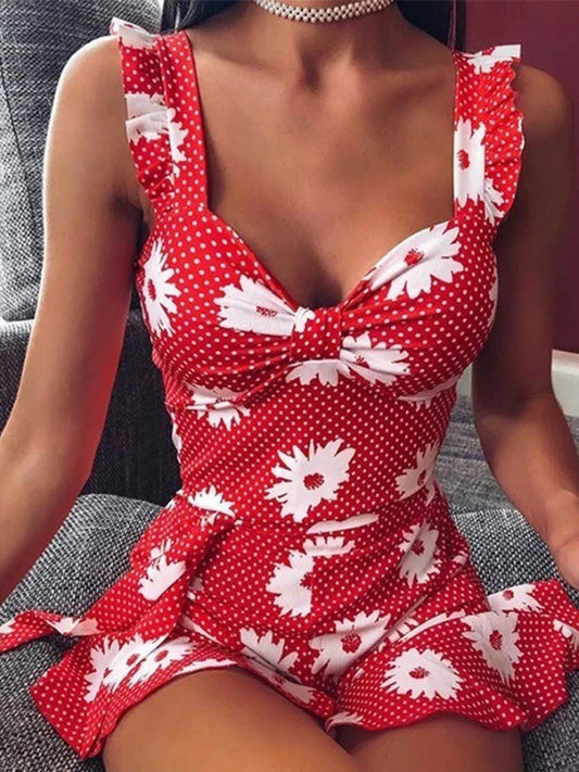 LVSANW 2024 Cross border New European and American Summer Printed Strap Dress Flower Dress Strap Dress Women