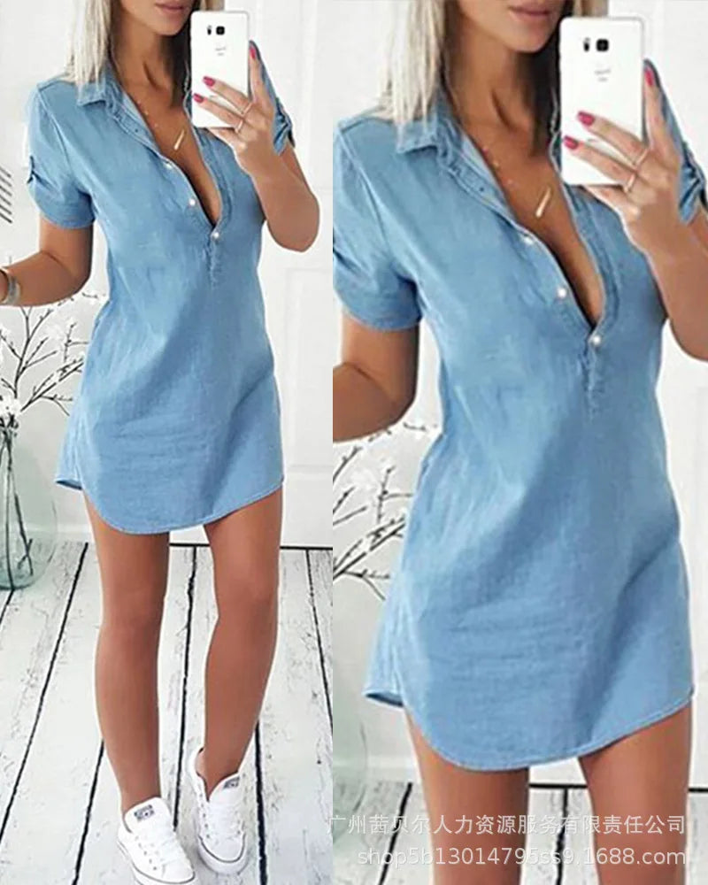 LVSANW 2024 Fashion Women Striped Colorblock Patchwork Buttoned Shirt Dress Casual Turn Down Collar Button Mini Shirt Dress Clothings