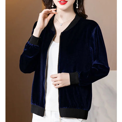 LVSANW 2024 New Autumn and Winter Fashion Trend Simple Solid Casual Loose Oversize Gold Velvet Baseball Jacket Women's Short Jacket