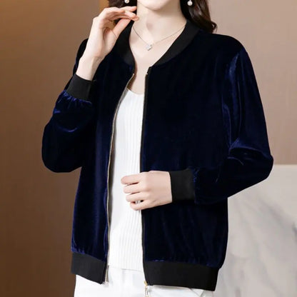 LVSANW 2024 New Autumn and Winter Fashion Trend Simple Solid Casual Loose Oversize Gold Velvet Baseball Jacket Women's Short Jacket