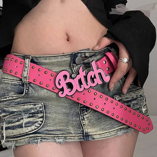 LVSANW 2024 New Fashion Women's Belt Spicy Girl Style European and American Street Letter Pink Belt Women's Subcultural Belt Versatile