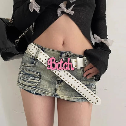 LVSANW 2024 New Fashion Women's Belt Spicy Girl Style European and American Street Letter Pink Belt Women's Subcultural Belt Versatile