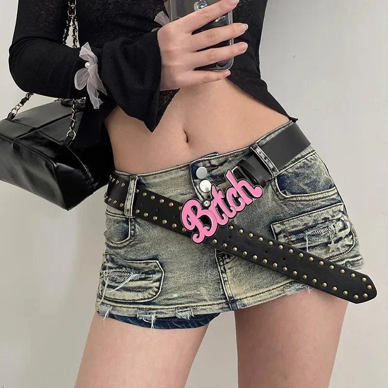 LVSANW 2024 New Fashion Women's Belt Spicy Girl Style European and American Street Letter Pink Belt Women's Subcultural Belt Versatile