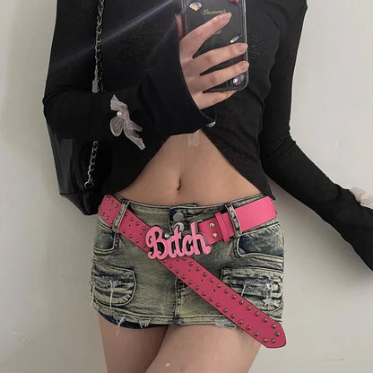 LVSANW 2024 New Fashion Women's Belt Spicy Girl Style European and American Street Letter Pink Belt Women's Subcultural Belt Versatile