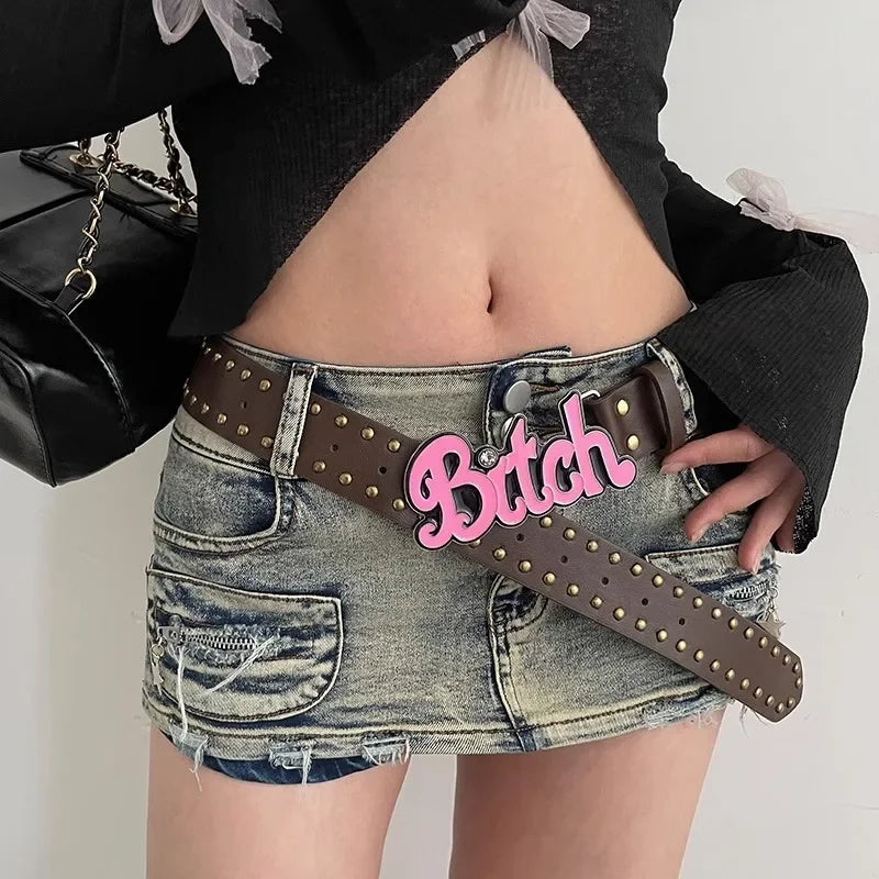 LVSANW 2024 New Fashion Women's Belt Spicy Girl Style European and American Street Letter Pink Belt Women's Subcultural Belt Versatile