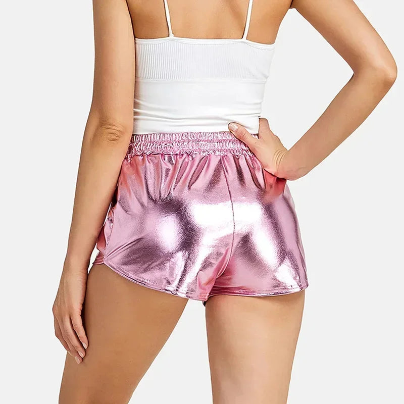 LVSANW 2024 New Popular Hot Gold Beach Pants European and American Sexy Night Show Metal Reflective Trendy Shorts for Women