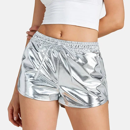 LVSANW 2024 New Popular Hot Gold Beach Pants European and American Sexy Night Show Metal Reflective Trendy Shorts for Women