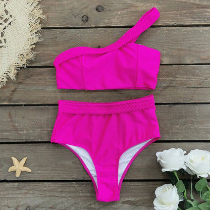 LVSANW 2024 New Push Up Single Shoulder Stripe Women Bikini Set High Cut Printed Bottom Padded Swimwear Summer Beachwear Bathing Suit