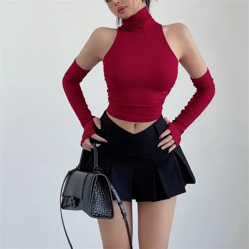 LVSANW 2024 New Spicy Girls Y2k Tops Oversleeve Sexy Turtleneck Tank Top for Women's Slim Fit Short tshirt Skinny Streetwear Crop Top