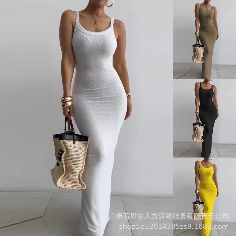 LVSANW 2024 New Summer Sexy Maxi Dress Women Slim Tight Solid Color Casual Sleeveless Long Dresses Party Sling Elegant Vestidos