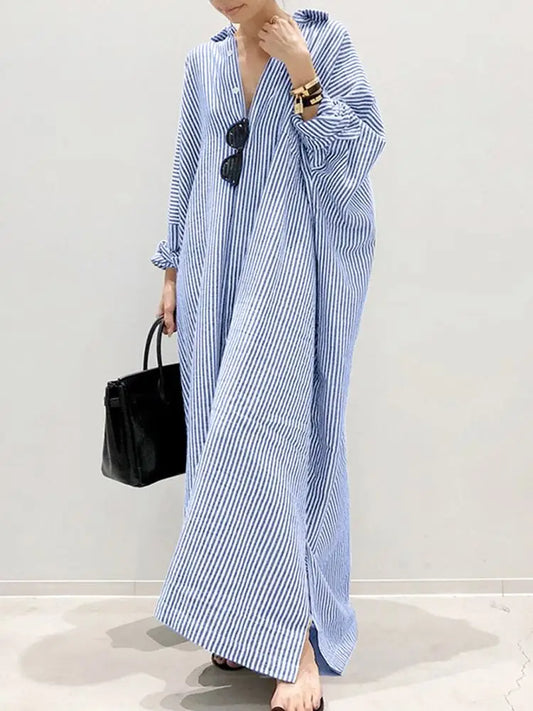 LVSANW 2024  Stripe Printed Beach Party Sundress ZANZEA Autumn Bohemian Women Long Sleeve Lapel Dress Fashion Casual Loose Vestidos