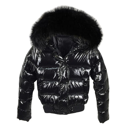 LVSANW 2024 Winter Jacket Women glossy Soft Down Jacket Big Aritificial Fur Waterproof Coat Female Short Outwear Thick Warm Down Parka