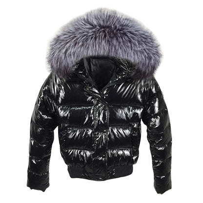 LVSANW 2024 Winter Jacket Women glossy Soft Down Jacket Big Aritificial Fur Waterproof Coat Female Short Outwear Thick Warm Down Parka