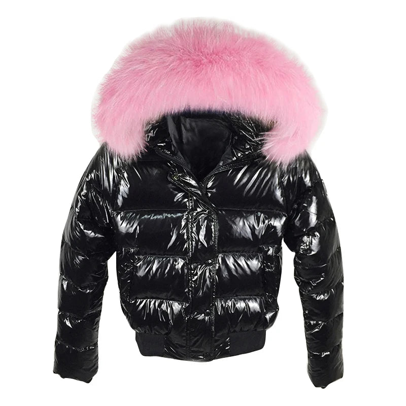 LVSANW 2024 Winter Jacket Women glossy Soft Down Jacket Big Aritificial Fur Waterproof Coat Female Short Outwear Thick Warm Down Parka