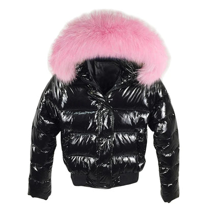 LVSANW 2024 Winter Jacket Women glossy Soft Down Jacket Big Aritificial Fur Waterproof Coat Female Short Outwear Thick Warm Down Parka