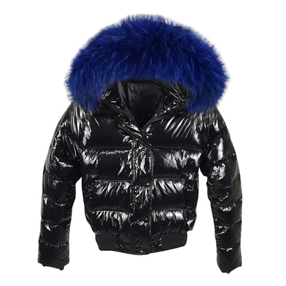 LVSANW 2024 Winter Jacket Women glossy Soft Down Jacket Big Aritificial Fur Waterproof Coat Female Short Outwear Thick Warm Down Parka