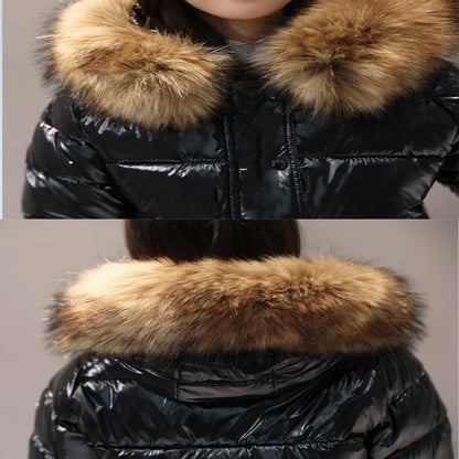 LVSANW 2024 Winter Jacket Women glossy Soft Down Jacket Big Aritificial Fur Waterproof Coat Female Short Outwear Thick Warm Down Parka