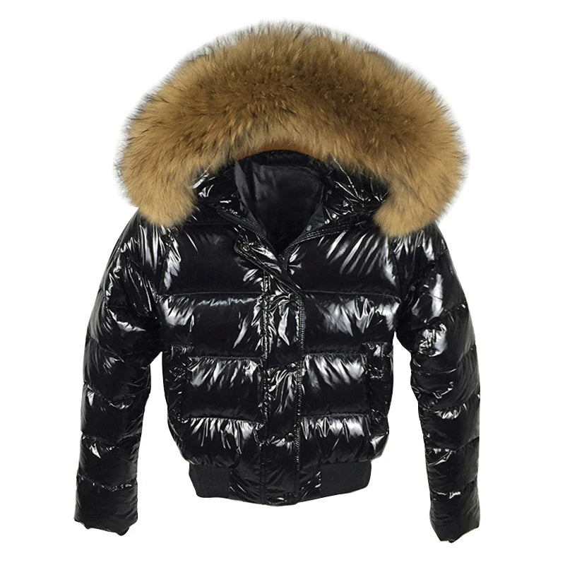 LVSANW 2024 Winter Jacket Women glossy Soft Down Jacket Big Aritificial Fur Waterproof Coat Female Short Outwear Thick Warm Down Parka