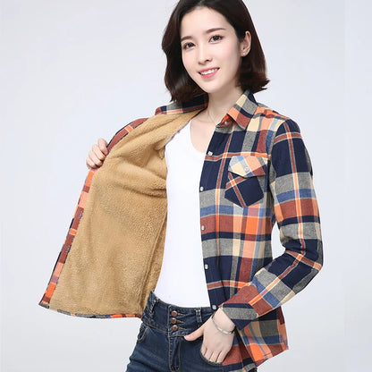 LVSANW 2024 Winter New Plus Thick Women's Warm Plaid Shirt Coat Lady Casual Fleece Velvet Jacket Tops Hot Women Clothes Outerwear