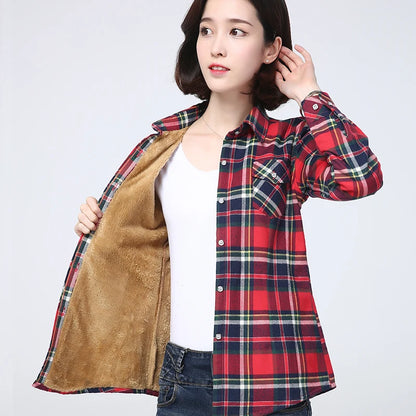 LVSANW 2024 Winter New Plus Thick Women's Warm Plaid Shirt Coat Lady Casual Fleece Velvet Jacket Tops Hot Women Clothes Outerwear