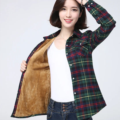 LVSANW 2024 Winter New Plus Thick Women's Warm Plaid Shirt Coat Lady Casual Fleece Velvet Jacket Tops Hot Women Clothes Outerwear