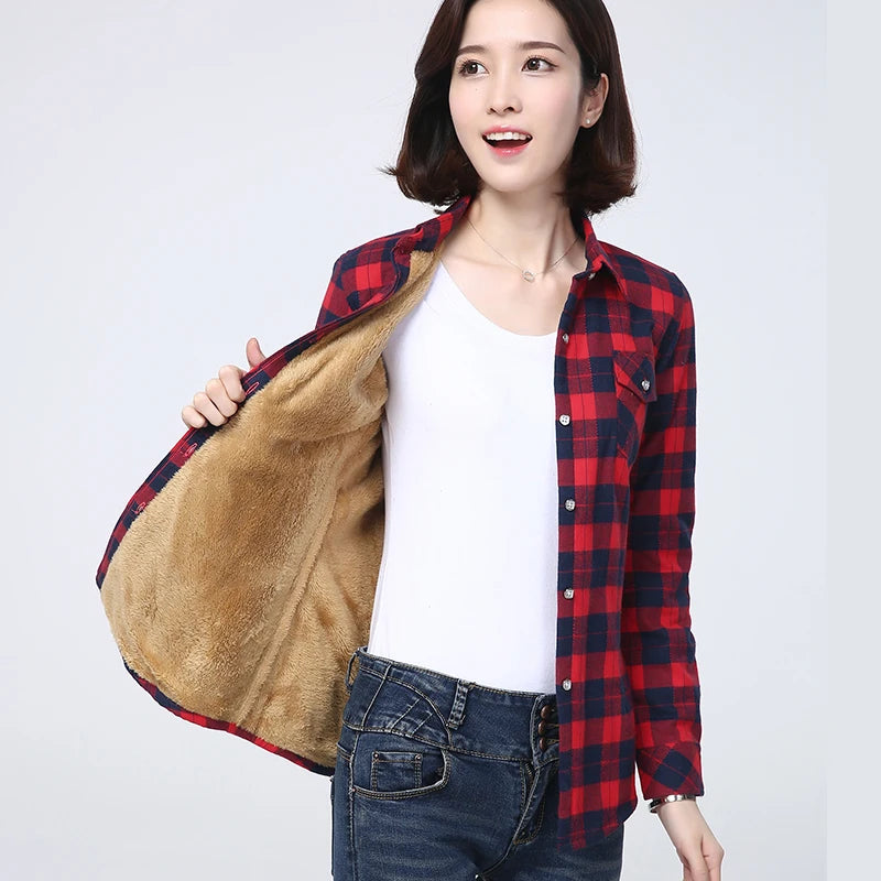 LVSANW 2024 Winter New Plus Thick Women's Warm Plaid Shirt Coat Lady Casual Fleece Velvet Jacket Tops Hot Women Clothes Outerwear