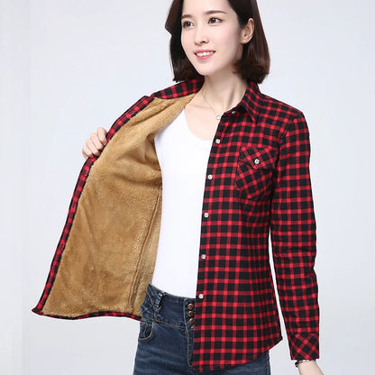 LVSANW 2024 Winter New Plus Thick Women's Warm Plaid Shirt Coat Lady Casual Fleece Velvet Jacket Tops Hot Women Clothes Outerwear