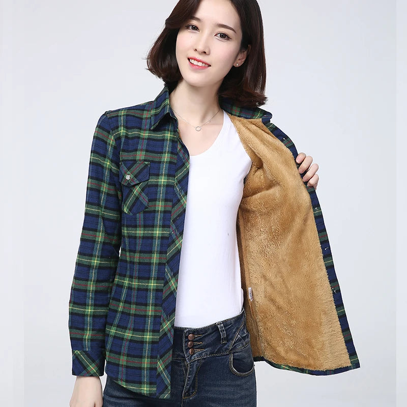 LVSANW 2024 Winter New Plus Thick Women's Warm Plaid Shirt Coat Lady Casual Fleece Velvet Jacket Tops Hot Women Clothes Outerwear