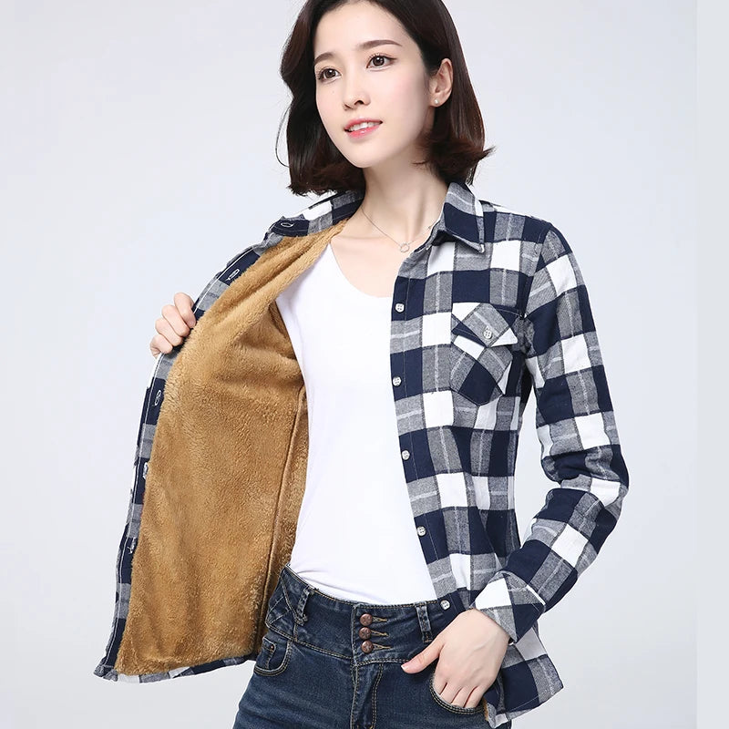 LVSANW 2024 Winter New Plus Thick Women's Warm Plaid Shirt Coat Lady Casual Fleece Velvet Jacket Tops Hot Women Clothes Outerwear