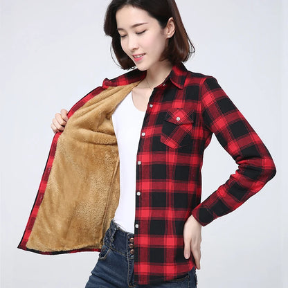 LVSANW 2024 Winter New Plus Thick Women's Warm Plaid Shirt Coat Lady Casual Fleece Velvet Jacket Tops Hot Women Clothes Outerwear