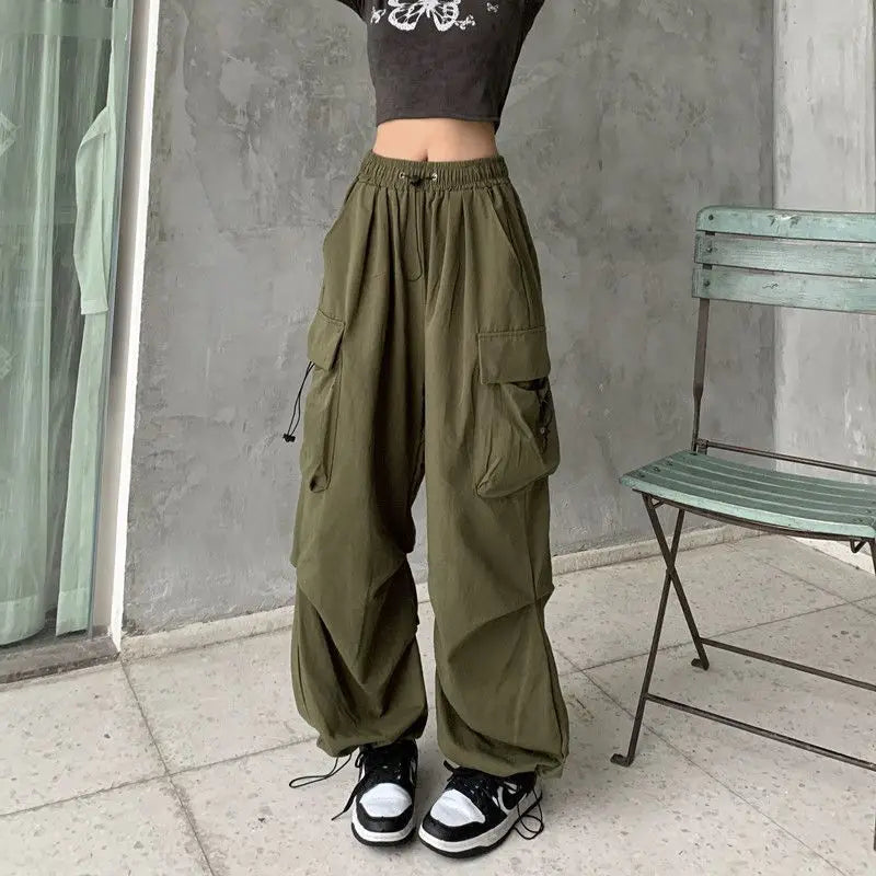 LVSANW 2024 Women Casual Joggers Tech Pants Solid Low Waist Pants Drawstring Wide Leg Baggy Trousers Y2k Streetwear Oversize Sweatpants