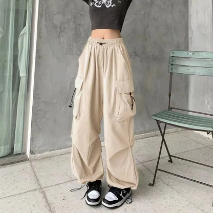 LVSANW 2024 Women Casual Joggers Tech Pants Solid Low Waist Pants Drawstring Wide Leg Baggy Trousers Y2k Streetwear Oversize Sweatpants