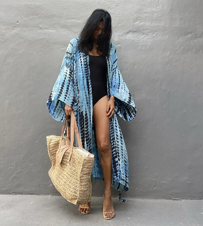 LVSANW 2024 Women's Boho Stripe Tie Dye Swimsuit Cover Up with Belt Tunic Sarong Cardigan Dress Bikini Cover-ups Beach Wear Kimono