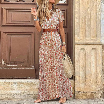 LVSANW 2024 Amazon independent station popular European and American Bohemian style waist printed dress