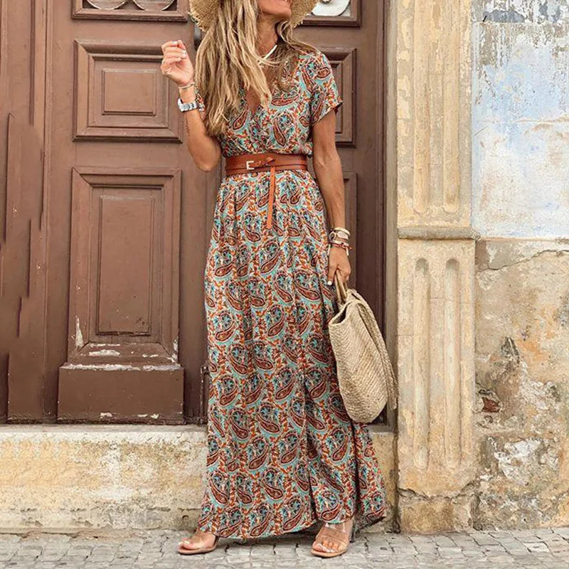 LVSANW 2024 Amazon independent station popular European and American Bohemian style waist printed dress