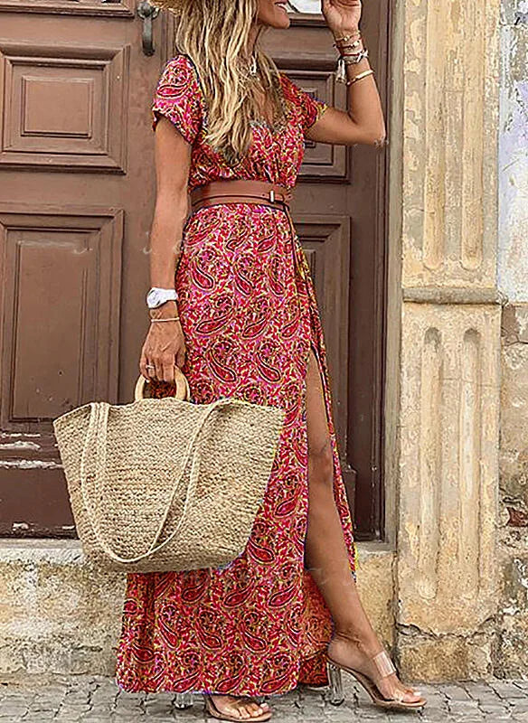 LVSANW 2024 Amazon independent station popular European and American Bohemian style waist printed dress