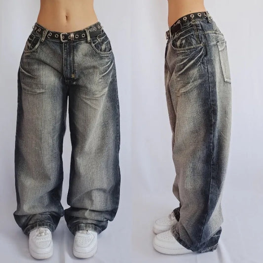 LVSANW 2024 American New Solid Color Washed Baggy Jeans Men And Women Y2K Street Fashion Vintage Casual Gothic High Waist Wide Leg Pant